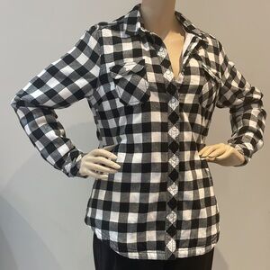 BC CLOTHING | Women's White & Black Plaid Shacket With Fleecy Lining Size Med